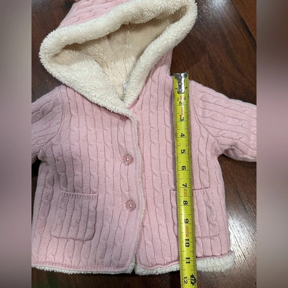 Gap babygirl pink cable-knit sweater cardigan with cozy sherpa lining 6-12m